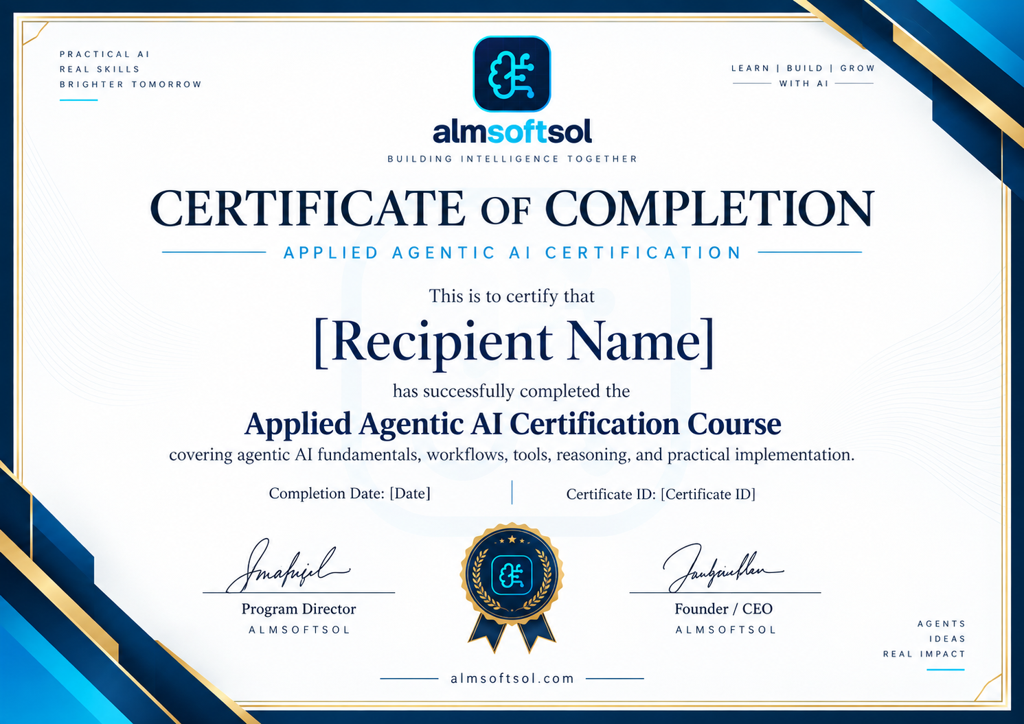 Applied Agentic AI Certification Certificate of Completion